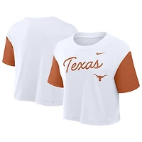 Women's Nike White/Burnt Orange Texas Longhorns Color-Block Script Dri-FIT Cropped T-Shirt