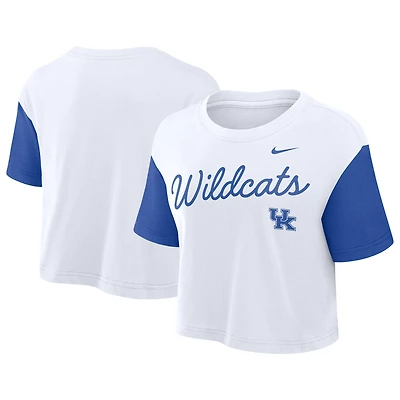 Women's Nike White/Royal Kentucky Wildcats Color-Block Script Dri-FIT Cropped T-Shirt