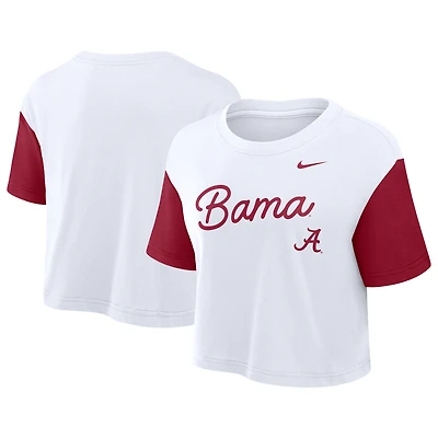Women's Nike White/Crimson Alabama Crimson Tide Color-Block Script Dri-FIT Cropped T-Shirt