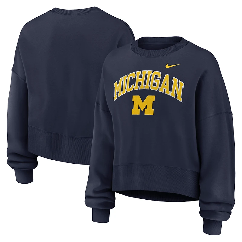 Women's Nike Navy Michigan Wolverines Oversized Phoenix Arch Pullover Sweatshirt