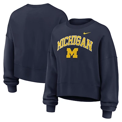 Women's Nike Navy Michigan Wolverines Oversized Phoenix Arch Pullover Sweatshirt