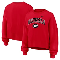 Women's Nike Red Georgia Bulldogs Oversized Phoenix Arch Pullover Sweatshirt