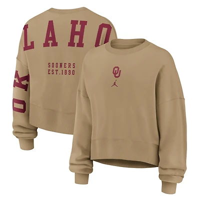 Women's Jordan Brand Tan Oklahoma Sooners Oversized Phoenix 2-Hit Pullover Sweatshirt