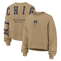 Women's Jordan Brand Tan Michigan Wolverines Oversized Phoenix 2-Hit Pullover Sweatshirt