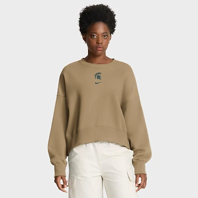 Women's Nike Tan Michigan State Spartans Oversized Phoenix 2-Hit Pullover Sweatshirt