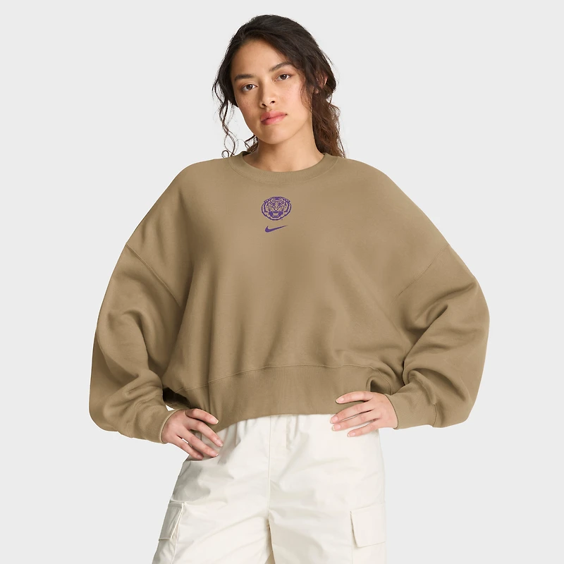 Women's Nike Tan LSU Tigers Oversized Phoenix 2-Hit Pullover Sweatshirt