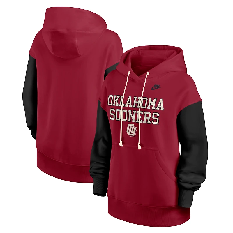 Women's Nike Crimson/Black Oklahoma Sooners Oversized Legacy Phoenix Pullover Hoodie