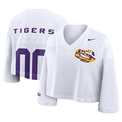Women's Nike White LSU Tigers Cropped Mesh Dri-FIT Fashion Jersey