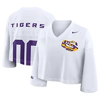 Women's Nike White LSU Tigers Cropped Mesh Dri-FIT Fashion Jersey