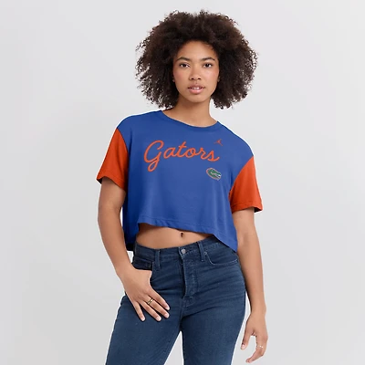Women's Jordan Brand  Royal/Orange Florida Gators Color-Block Script Dri-FIT Cropped T-Shirt