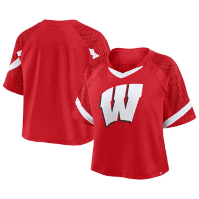 Women's Fanatics Red Wisconsin Badgers Oversized Raglan V-Neck Fashion Jersey