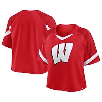 Women's Fanatics Red Wisconsin Badgers Oversized Raglan V-Neck Fashion Jersey