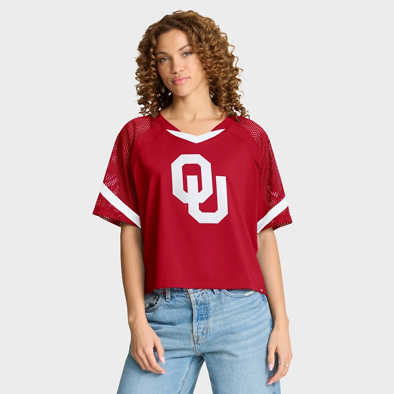 Women's Fanatics Crimson Oklahoma Sooners Oversized Raglan V-Neck Fashion Jersey
