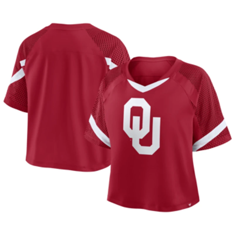 Women's Fanatics Crimson Oklahoma Sooners Oversized Raglan V-Neck Fashion Jersey