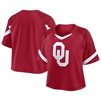 Women's Fanatics Crimson Oklahoma Sooners Oversized Raglan V-Neck Fashion Jersey