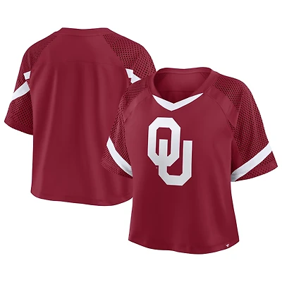 Women's Fanatics Crimson Oklahoma Sooners Oversized Raglan V-Neck Fashion Jersey