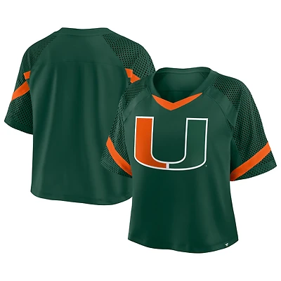 Women's Fanatics Green Miami Hurricanes Oversized Raglan V-Neck Fashion Jersey