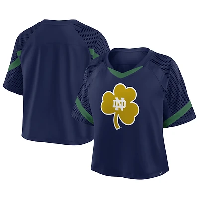 Women's Fanatics Navy Notre Dame Fighting Irish Oversized Raglan V-Neck Fashion Jersey