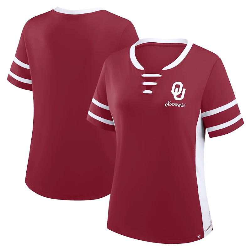 Women's Fanatics Crimson/White Oklahoma Sooners Be Fearless Athena Lace-Up T-Shirt