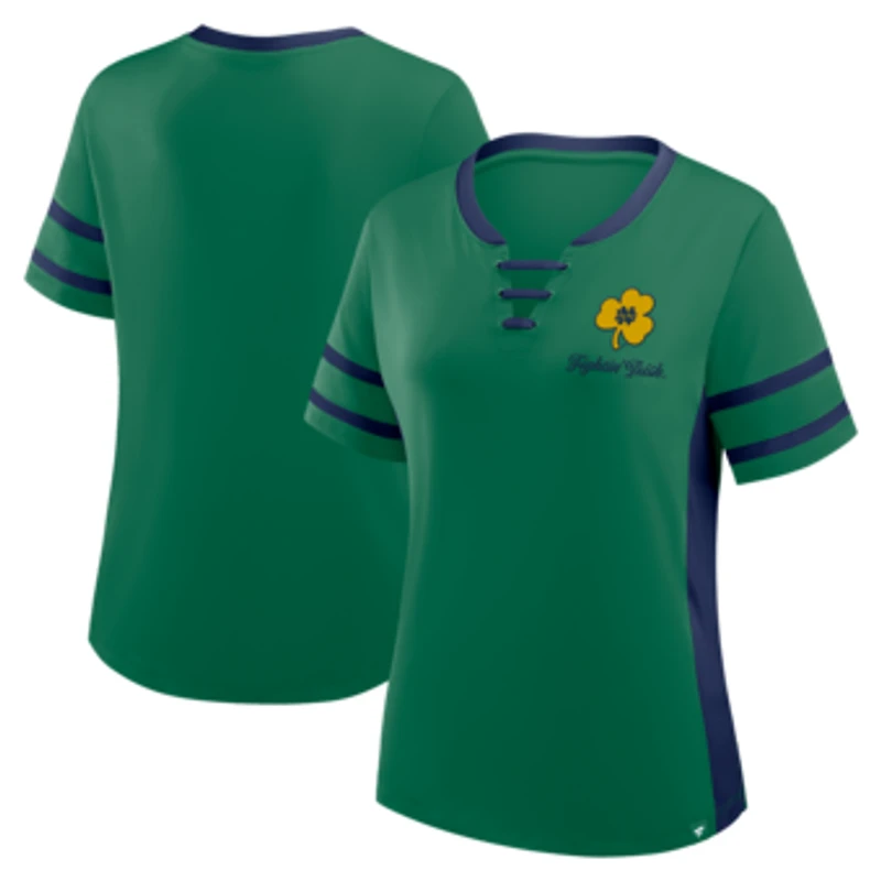 Women's Fanatics Green/Navy Notre Dame Fighting Irish Be Fearless Athena Lace-Up T-Shirt