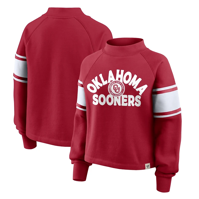 Women's Fanatics Crimson Oklahoma Sooners Oversized Hometown Premium Punt Coverage Raglan Pullover Sweatshirt