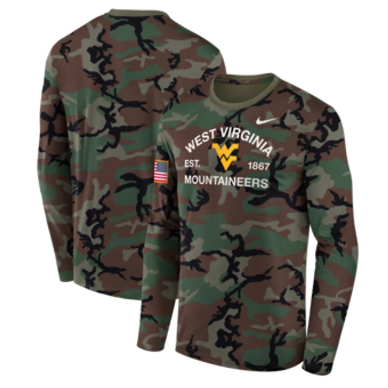 Men's Nike Camo West Virginia Mountaineers 2025 Military Appreciation Legend Dri-FIT Long Sleeve T-Shirt