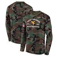 Men's Nike Camo West Virginia Mountaineers 2025 Military Appreciation Legend Dri-FIT Long Sleeve T-Shirt