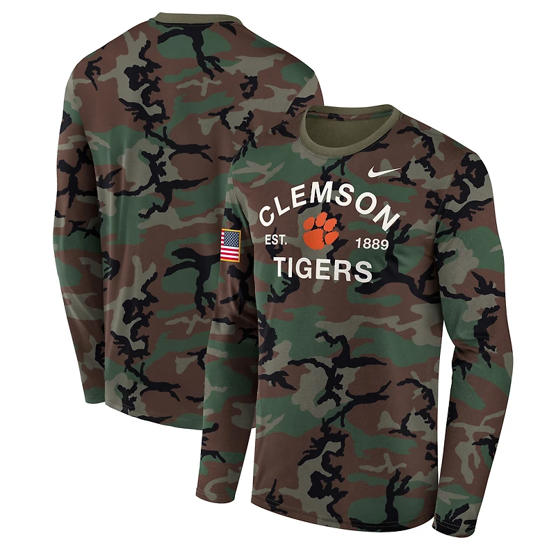 Men's Nike Camo Clemson Tigers 2025 Military Appreciation Legend Dri-FIT Long Sleeve T-Shirt