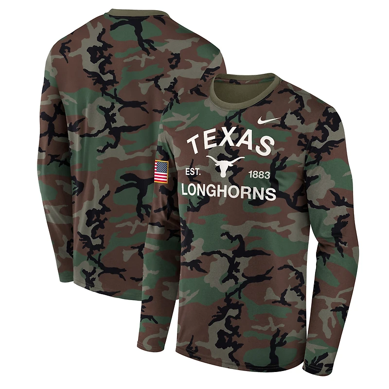 Men's Nike Camo Texas Longhorns 2025 Military Appreciation Legend Dri-FIT Long Sleeve T-Shirt