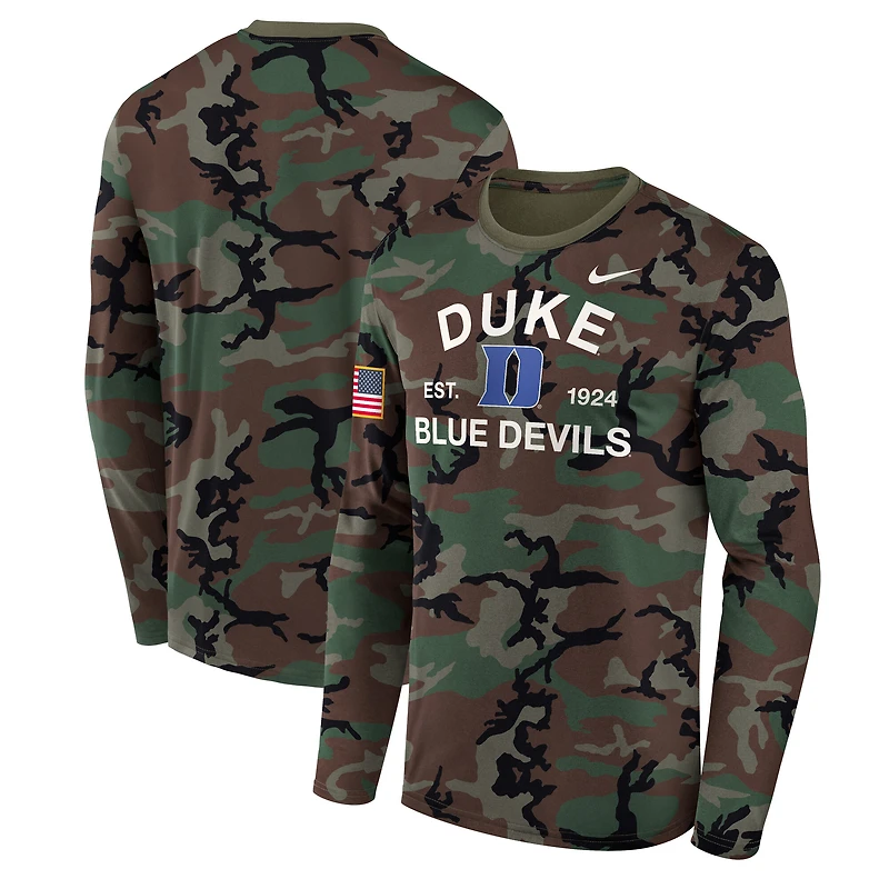 Men's Nike Camo Duke Blue Devils 2025 Military Appreciation Legend Dri-FIT Long Sleeve T-Shirt
