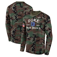 Men's Nike Camo Duke Blue Devils 2025 Military Appreciation Legend Dri-FIT Long Sleeve T-Shirt