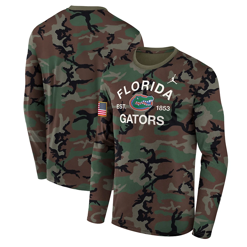 Men's Jordan Brand Camo Florida Gators 2025 Military Appreciation Legend Dri-FIT Long Sleeve T-Shirt