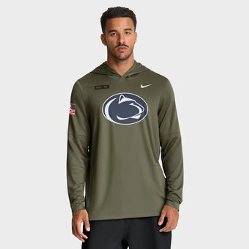 Men's Nike Olive Penn State Nittany Lions 2025 Military Appreciation Dri-FIT Long Sleeve Hoodie T-Shirt