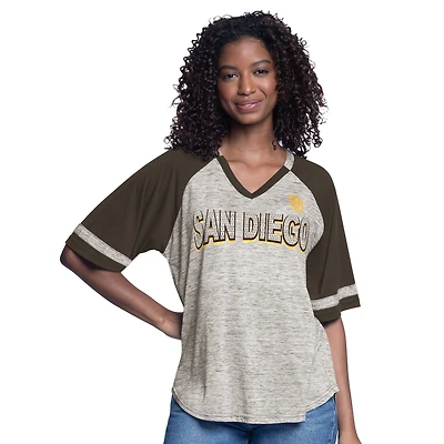 Women's G-III 4Her by Carl Banks  Brown San Diego Padres Hall of Fame Raglan Oversized Half-Sleeve V-Neck Top