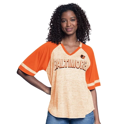 Women's G-III 4Her by Carl Banks  Orange Baltimore Orioles Hall of Fame Raglan Oversized Half-Sleeve V-Neck Top