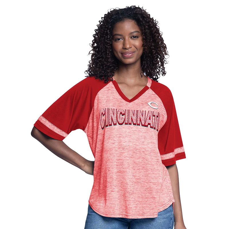 Women's G-III 4Her by Carl Banks  Red Cincinnati Reds Hall of Fame Raglan Oversized Half-Sleeve V-Neck Top