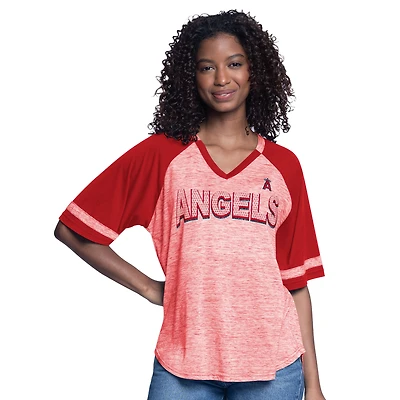 Women's G-III 4Her by Carl Banks  Red Los Angeles Angels Hall of Fame Raglan Oversized Half-Sleeve V-Neck Top