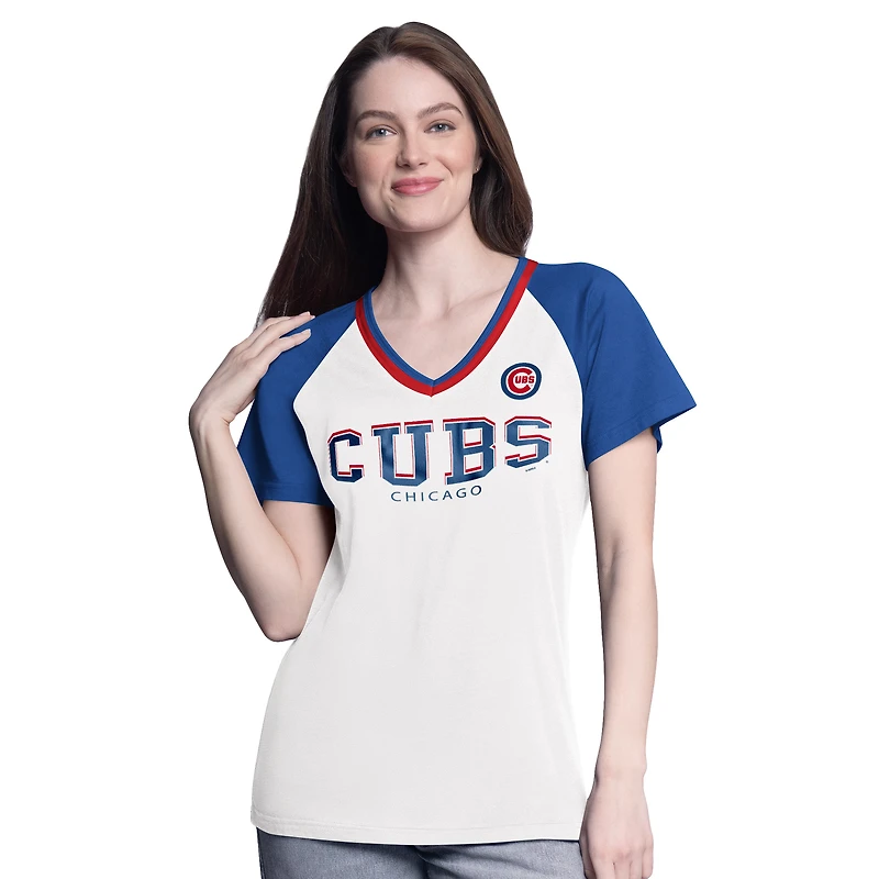 Women's G-III 4Her by Carl Banks  White/Royal Chicago Cubs Ball Park Raglan V-Neck T-Shirt