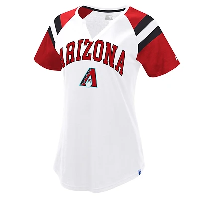 Women's Starter White/Red Arizona Diamondbacks Game On Notch Neck Raglan T-Shirt