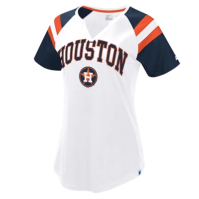 Women's Starter White/Navy Houston Astros Game On Notch Neck Raglan T-Shirt