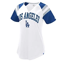 Women's Starter White/Royal Los Angeles Dodgers Game On Notch Neck Raglan T-Shirt