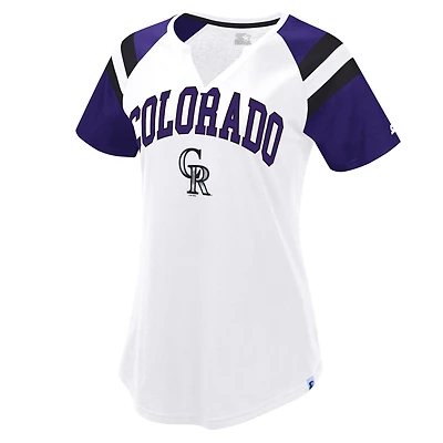 Women's Starter White/Purple Colorado Rockies Game On Notch Neck Raglan T-Shirt