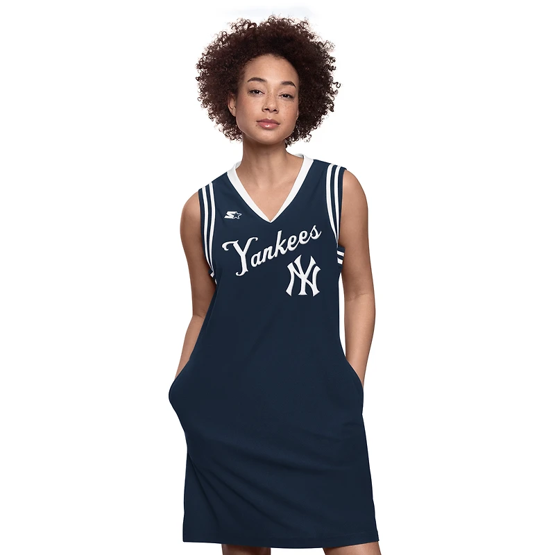 Women's Starter  Navy New York Yankees Fast Track Sneaker V-Neck Dress