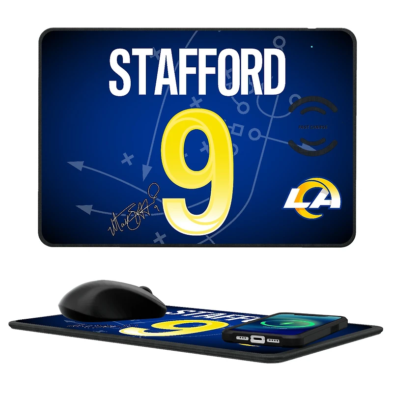 Keyscaper Matthew Stafford Los Angeles Rams Wireless Charger and Mouse Pad