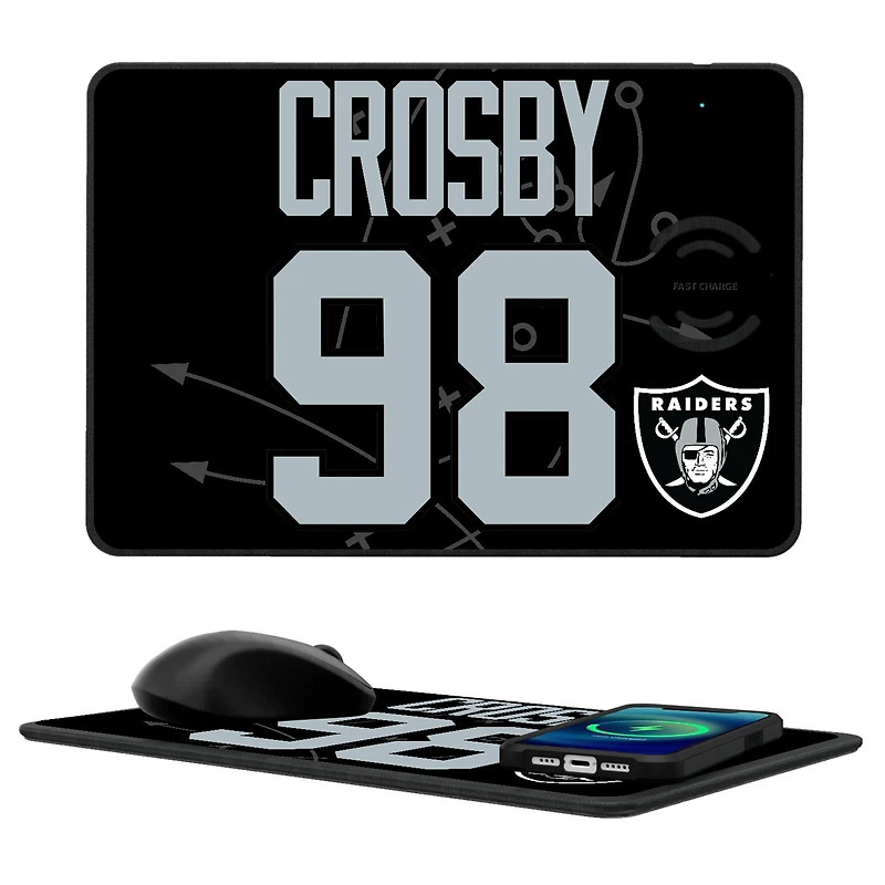 Keyscaper Maxx Crosby Las Vegas Raiders Wireless Charger and Mouse Pad