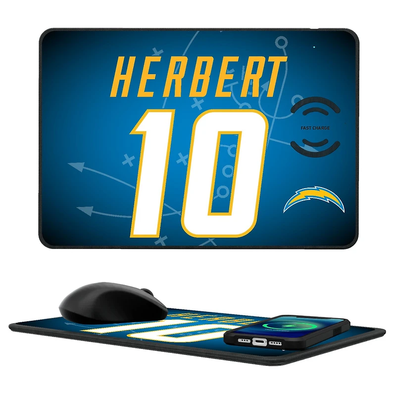 Keyscaper Justin Herbert Los Angeles Chargers Wireless Charger and Mouse Pad