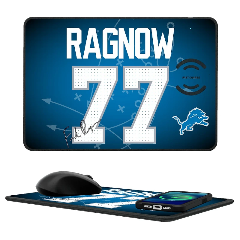 Keyscaper Frank Ragnow Detroit Lions Wireless Charger and Mouse Pad