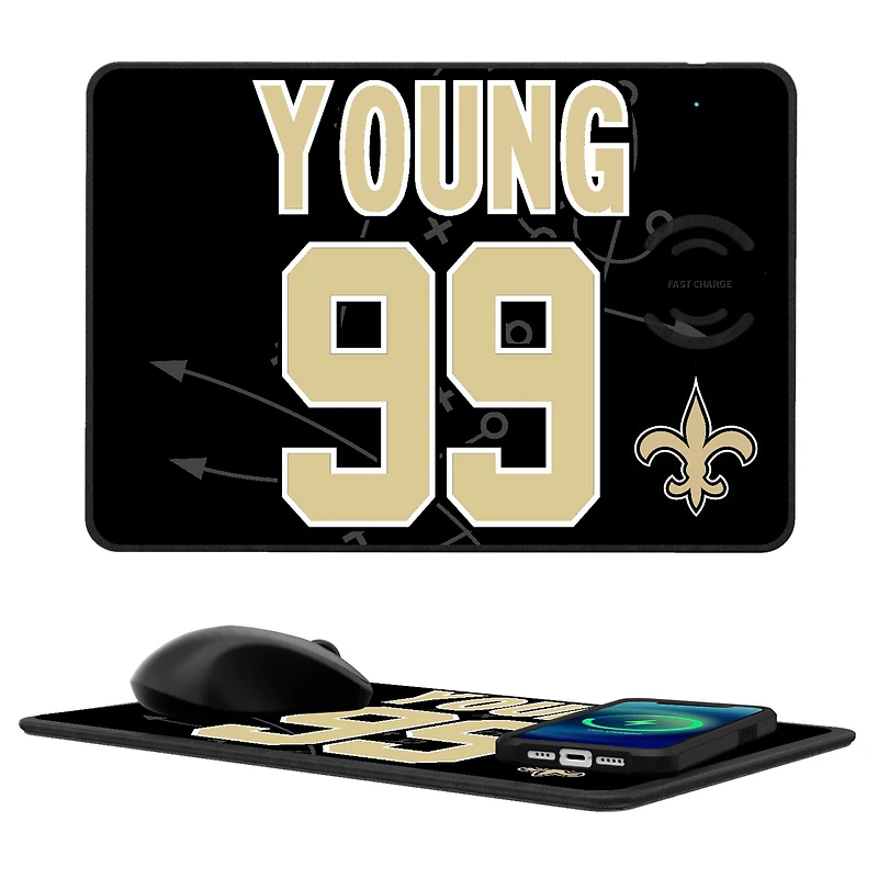 Keyscaper Chase Young New Orleans Saints Wireless Charger and Mouse Pad