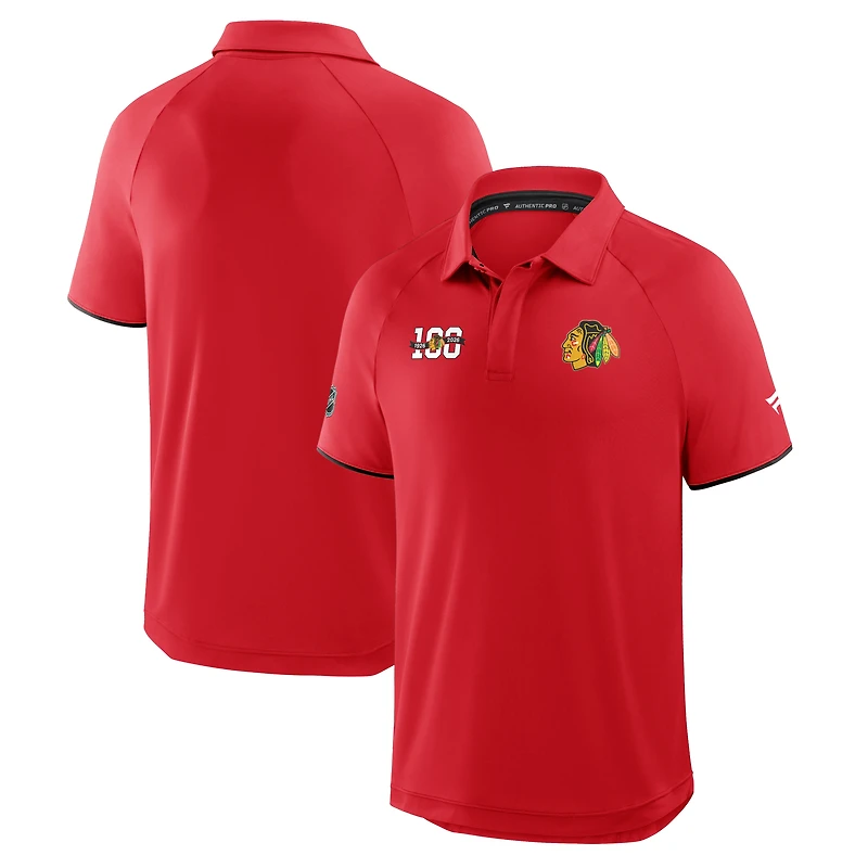 Men's Fanatics Red Chicago Blackhawks Authentic Pro Rink Centennial Raglan Polo
