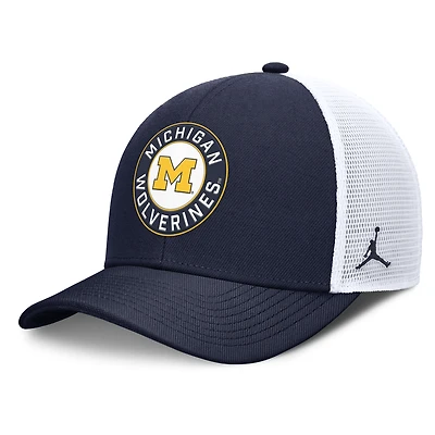Men's Jordan Brand Navy/White Michigan Wolverines Rise Primetime Performance Trucker Adjustable Hat